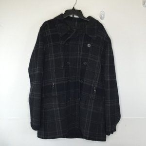 Express Coat Jacket Women Size XL Grey Black Plaid Wool Blend Pockets Full-Zip